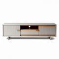 Modern wooden media console with storage cabinets and open shelves 150 x 40 x 50cm