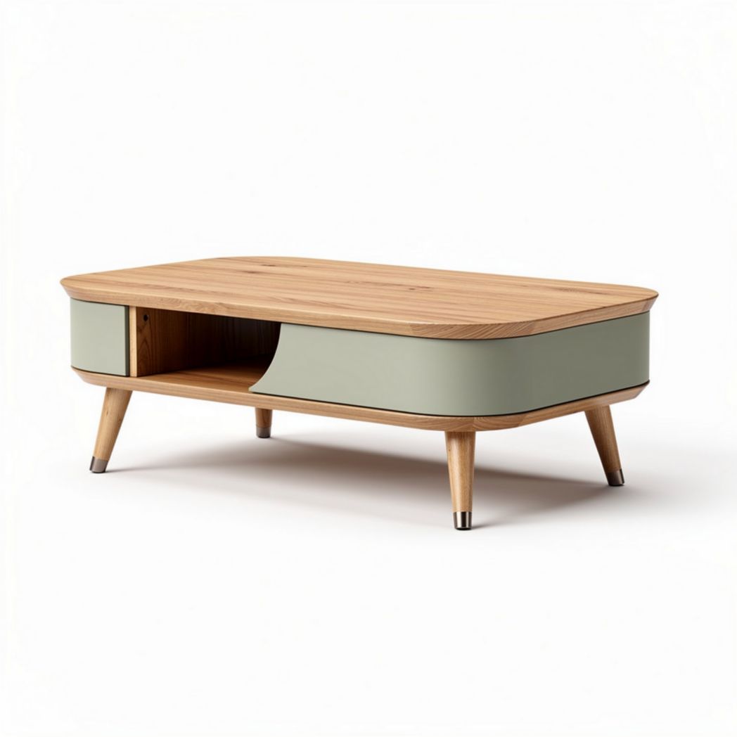 Wooden coffee table with green side panel and modern design 120 x 70 x 40cm