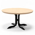 Round wooden dining table with black metal base 75 x 75 x 75cm