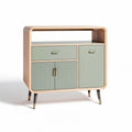 Wooden storage console with green doors and open shelf 80 x 40 x 75cm
