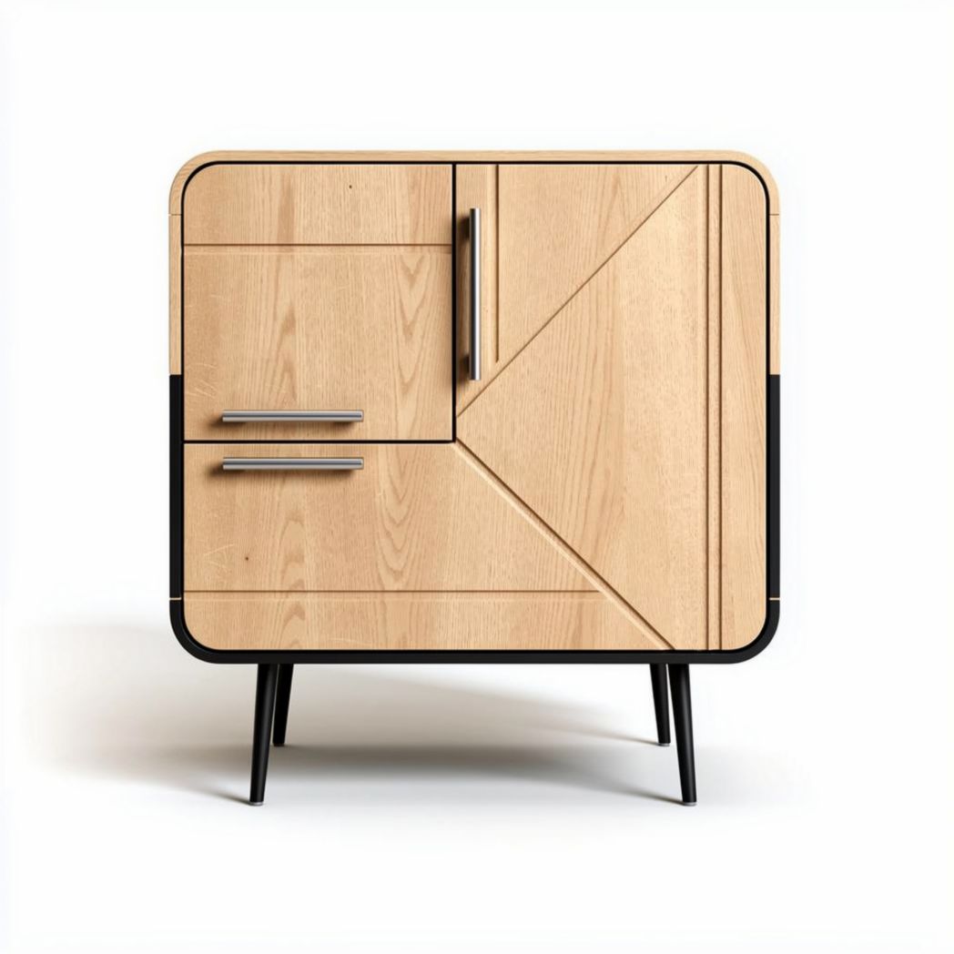Wooden storage cabinet with geometric design and metal legs 80 x 40 x 80cm