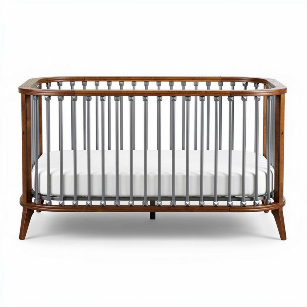 Wooden crib with metal slats and mattress included 120 x 60 x 80cm
