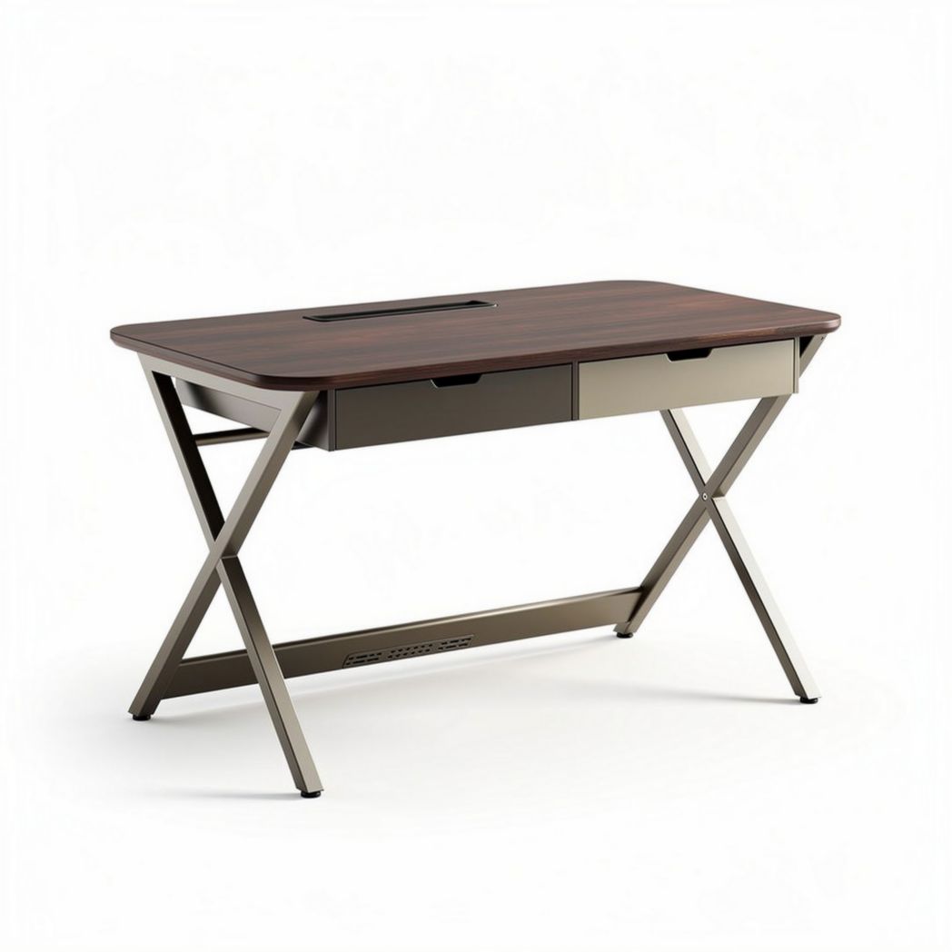 Wooden computer desk with metal frame and drawers 120 x 60 x 75cm