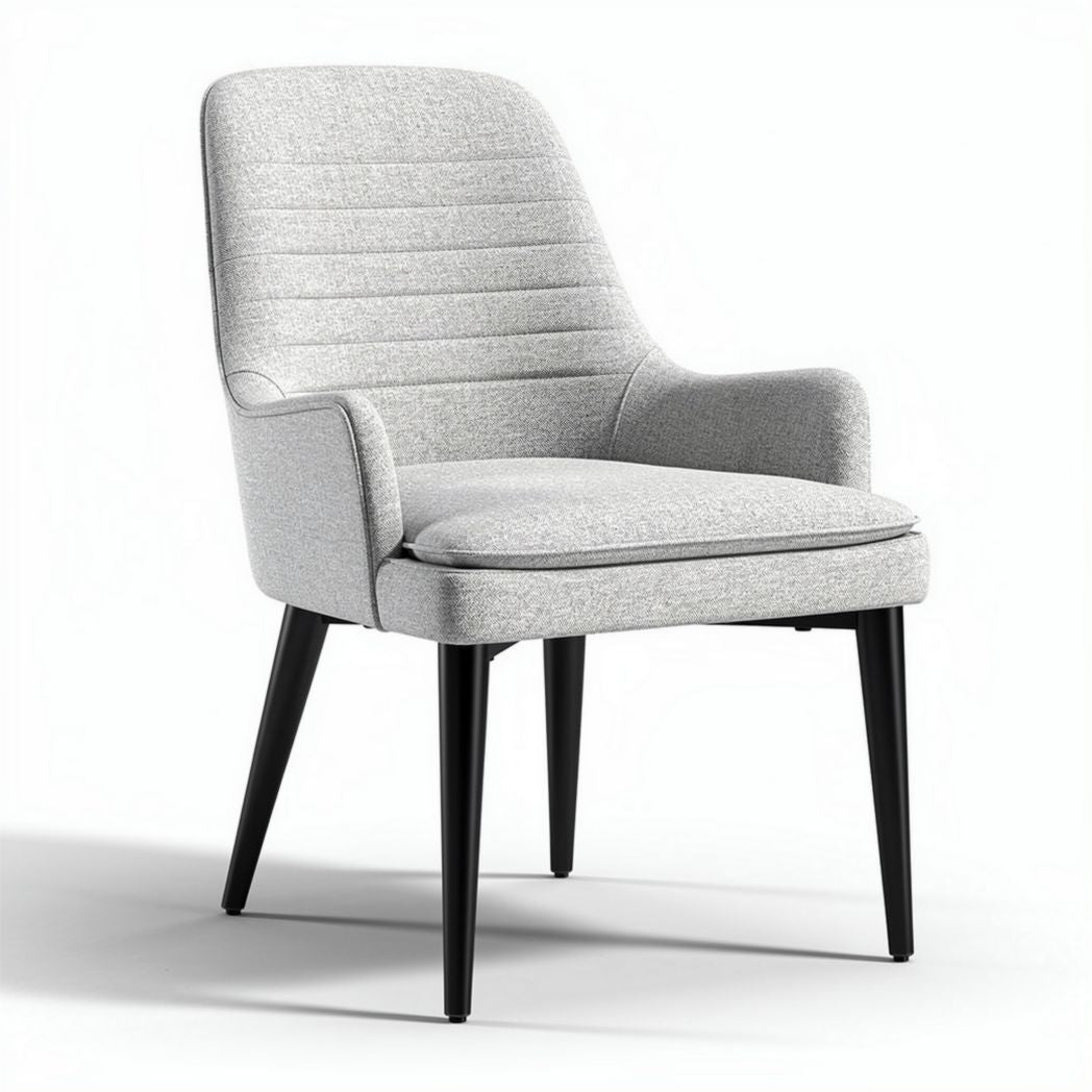 Gray upholstered chair with black metal legs 60 x 60 x 85cm