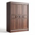 Wooden wardrobe with four doors and metal handles in dark brown finish