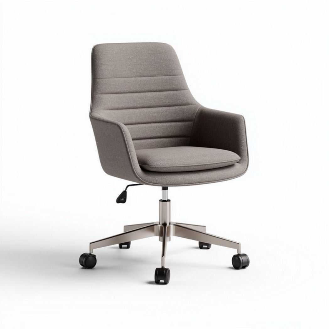 Adjustable gray upholstered office chair with five-star base and wheels