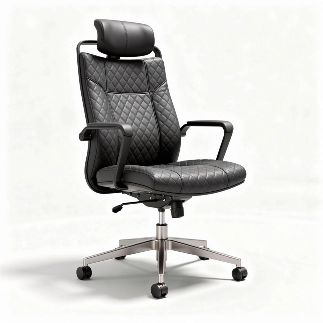 Ergonomic office chair with adjustable headrest black leather 65 x 70 x 115cm
