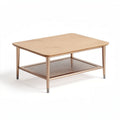 Wooden coffee table with metal legs and mesh lower shelf 120 x 60 x 45cm